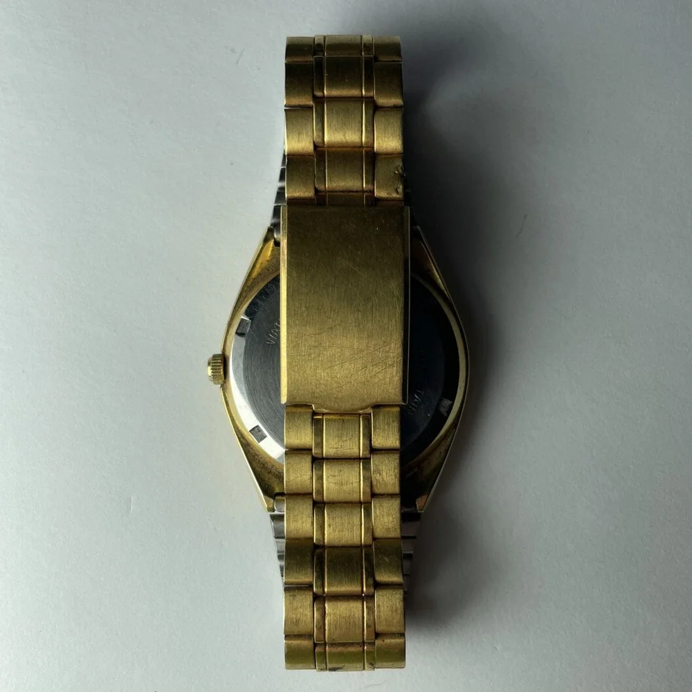 Cracked Crystal Vintage Pulsar Men‎ Y143-X003 Gold Tone Quartz Analog Watch